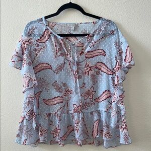 Belle Sky Blue Ruffled Tie Front Blouse